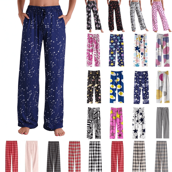 Axiiglly Pajama Pants for Women Funny Printed Elastic Waist Pajama Bottoms Casual Comfy Loose Sleepwear Fall Pajamas Full Length Pants with Pockets