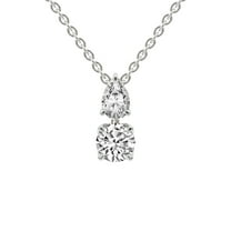 Lab Diamond Dangling Pendant Necklace For Women | 3 Carat IGI Certified Round Shape | Paloma Two Stone Dangling Lab Diamond Pendant In 14K White Gold | FG-VS1-VS2 Quality | Friendly Diamonds
