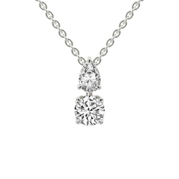 Lab Diamond Dangling Pendant Necklace For Women | 5 Carat IGI Certified Round Shape | Paloma Two Stone Dangling Lab Diamond Pendant In 14K White Gold | FG-VS1-VS2 Quality | Friendly Diamonds