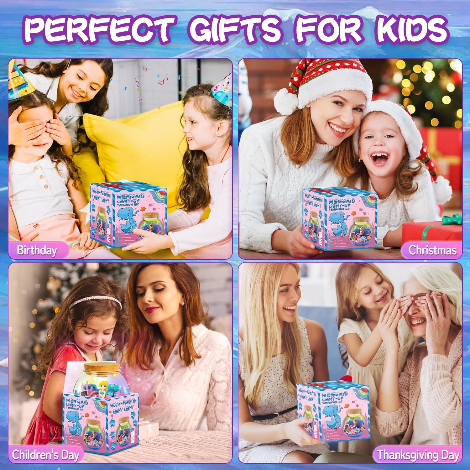 LINXUXIE Mermaid Terrarium Craft Kit for Kids, DIY Arts Set & Remote Mermaid, Birthday Gifts for 4 5 6 7 8 Year Old