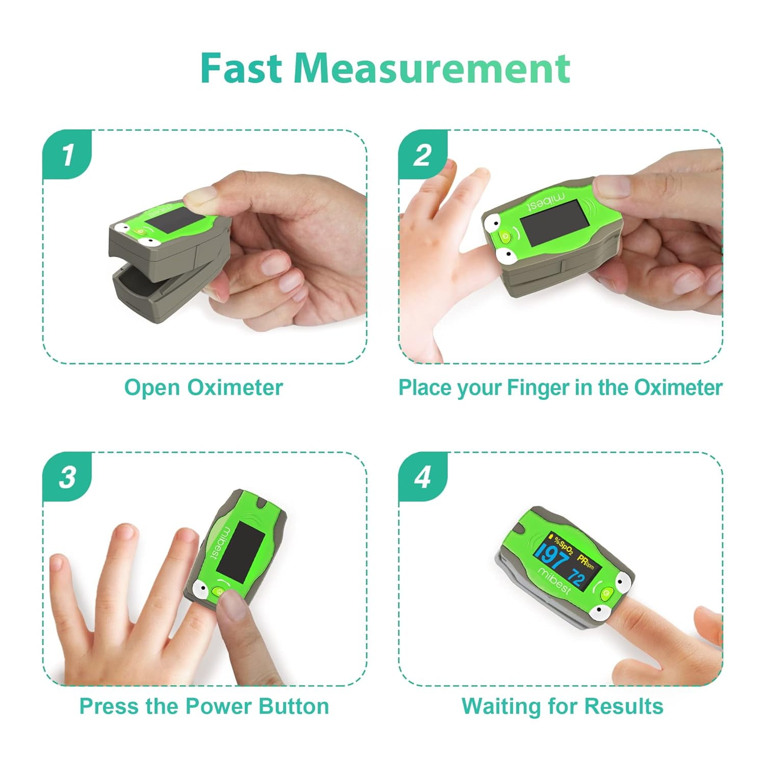 Mibest OLED Frog Pediatric Pulse Oximeter Fingertip – SP02 Pulse Oximeter for Kids – Children Pulse Oximeter with Color OLED Screen - Child O2 Saturation Monitor (Not for Infant or Newborn)