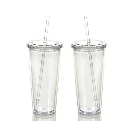 Reusable Double Wall Insulated Acrylic Tumbler Cups With Straw And Lid 2 Set Package 24 Oz Clear Straws Canada - Clear Double Wall Cups With Lids