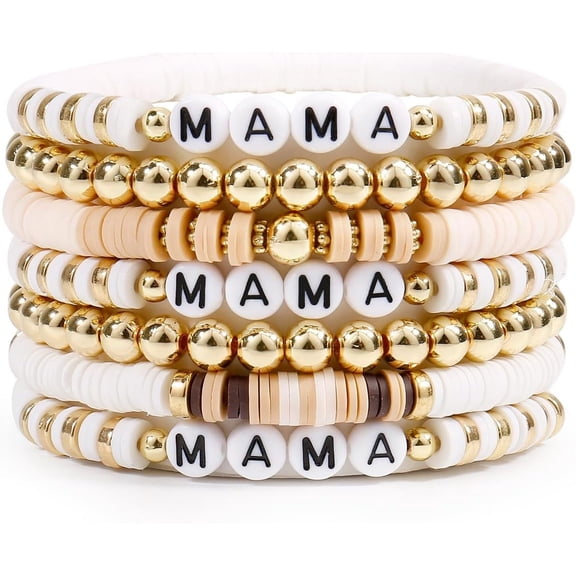 Heishi Beaded Bracelets For Women Polymer Clay Colorful Surfer Stackable Beads Boho Bracelet Summer Beach Jewelry Set Mama Mama