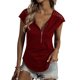 thumbnail image 1 of VISgogo, camiseta informal de manga corta para mujer, camisetas ajustadas de cuello redondo con cremallera y costuras de encaje de Color sólido a la moda VISgogo  moda, 1 of 5