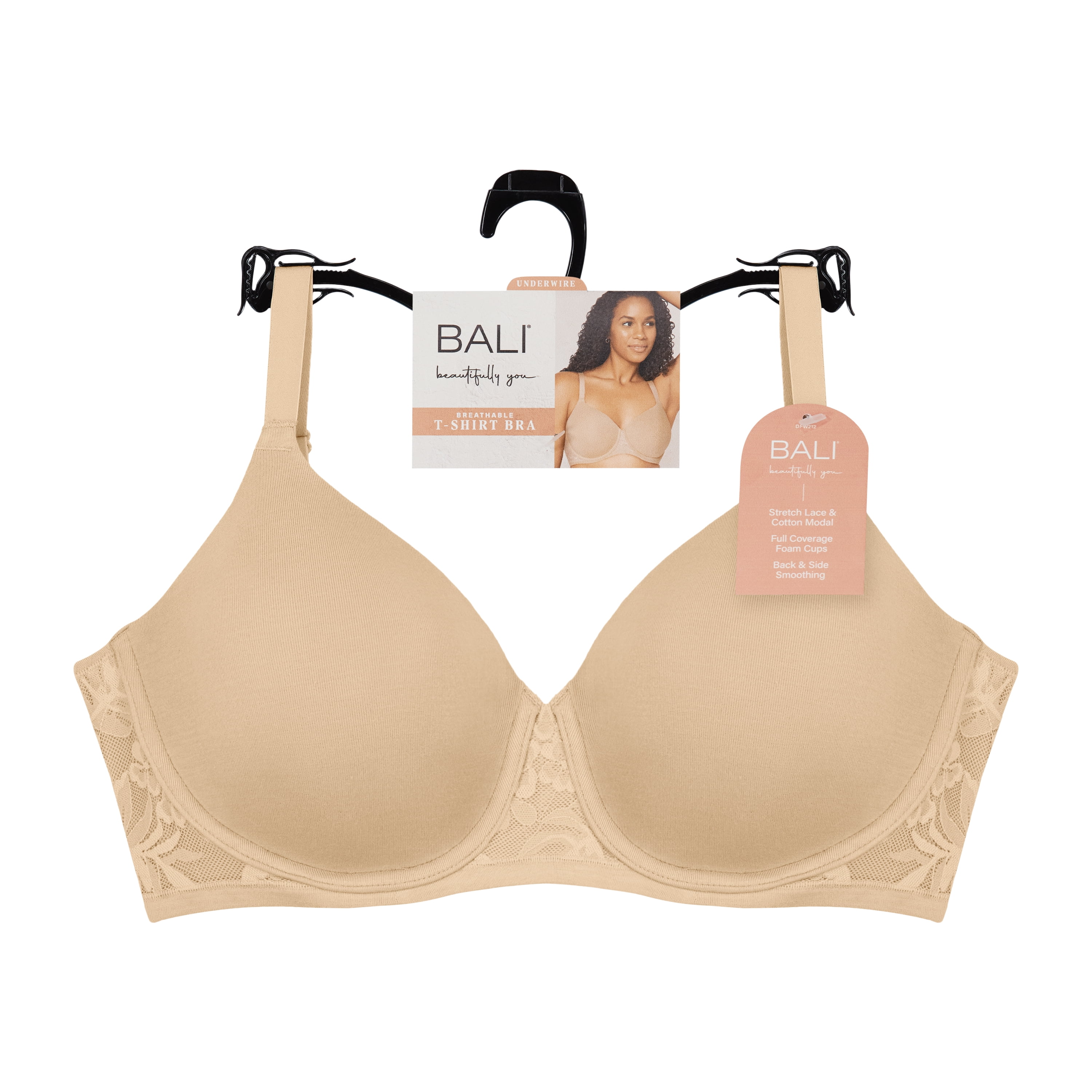 Bali Women's Underwire T-Shirt Bra, Breathe Full-Coverage Bra, Comfortable Padded Bra