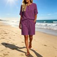 thumbnail image 2 of Hurxie 2 Piece Sets for Women Summer Lounge Short Set Spring Matching Biker Shorts V Neck Oversized Shirt Clothing Hot Pink,L, 2 of 7