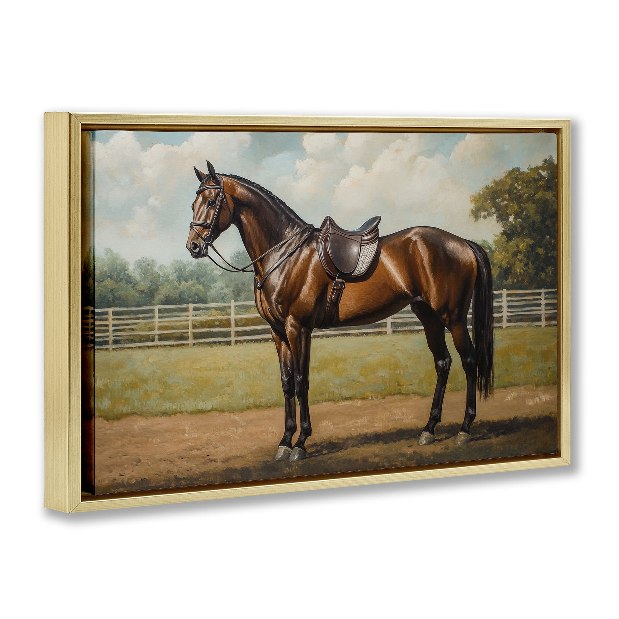 Stupell Industries Saddled & Ready For The Show Gold Framed Floater Canvas Wall Art, design by Petal Prints Design