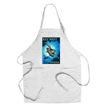 Key West, Florida - Sea Turtle Diving - Lantern Press Poster (Cotton/Polyester Chef's