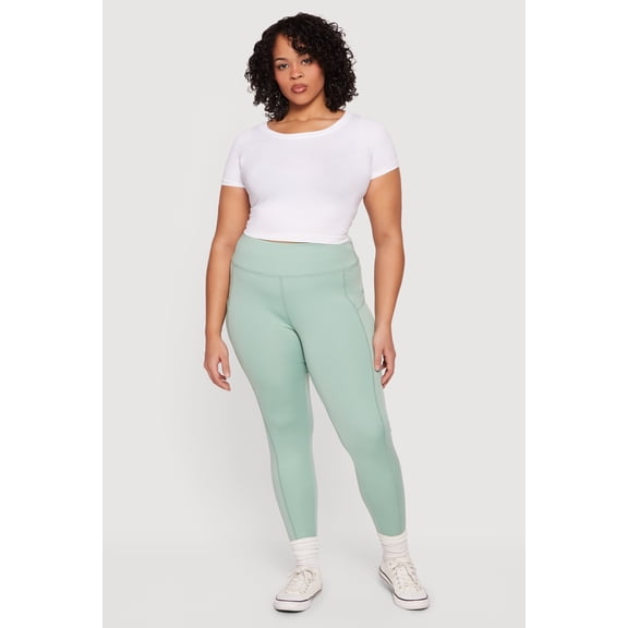 Women's Plus Size Solid High Waisted Leggings with Cell Phone Pockets