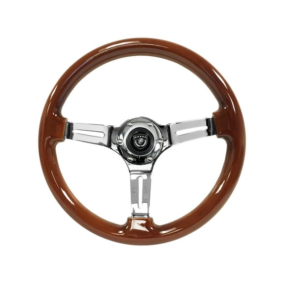 VSW 14 inch Mahogany Steering Wheel, 6-Bolt Chrome Spoke, 2.5 inch Dish, ST3011