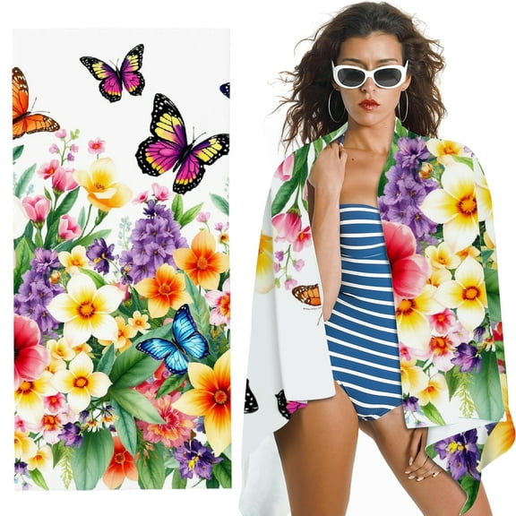 RKSupls Watercolor Floral Butterfly Microfiber Beach Towel, Extra Large Quick Dry Lightweight Absorbent Towel for Travel Swimming Camping, Soft Super Absorbent- 30x60 in