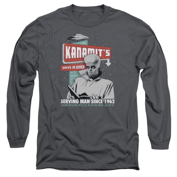 Twilight Zone Kanamits Diner Long Sleeve Adult 18/1 T-Shirt Charcoal