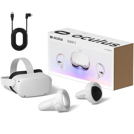 Oculus Quest 2 - Advanced All-In-One Virtual Reality Gaming Headset - White - 64GB Video - 15FT USB Type-C Link Cable