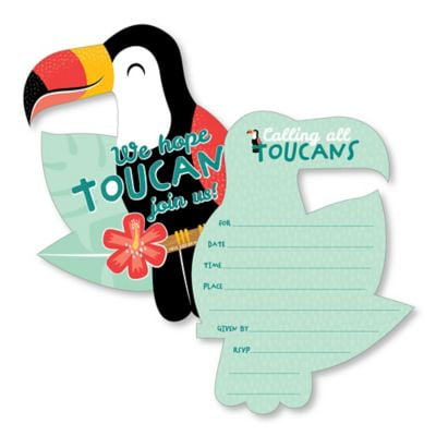 Calling All Toucans - Shaped Fill-In Invitations - Tropical Bird Baby Shower or Birthday Party Invitation Cards with Envelopes - Set of 12