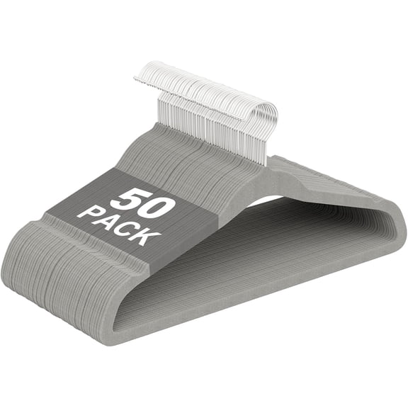 UEAKPIC Non-Slip Velvet Hangers, 50 Pack Heavy Duty Coat Hangers with 360° Swivel Hook, Space Saving , Gray