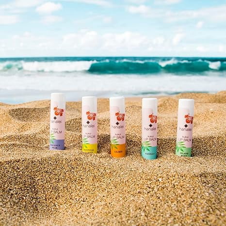 Hanalei Lip Balm and Moisturizer Set: 5 pack of Natural Hawaiian Kukui Oil and Beeswax Lip Balm to Replenish and Repair Dry, Chapped Lips - Tropical Citrus,Island Mint,Vanilla,Lili