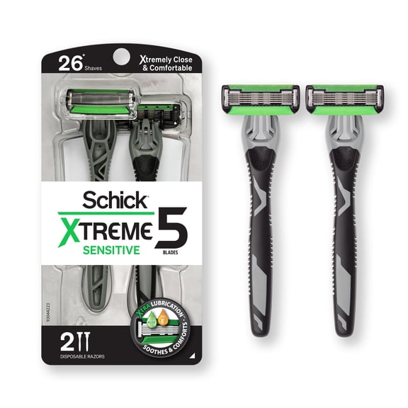 Schick Xtreme 5-Blade Sensitive Disposable Razors for Men, 2 Count