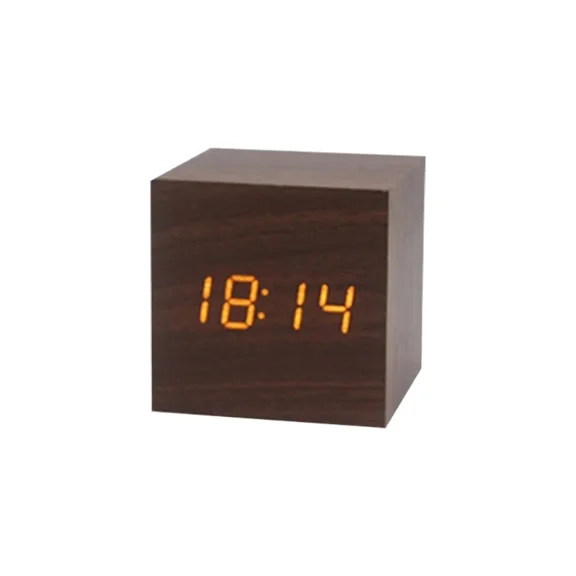 Wooden Digital Alarm Clock with Temperature Sound Control Electronic Clocks Desktop USB/AAA Powered Desperadoe LED Bedside ClocK
