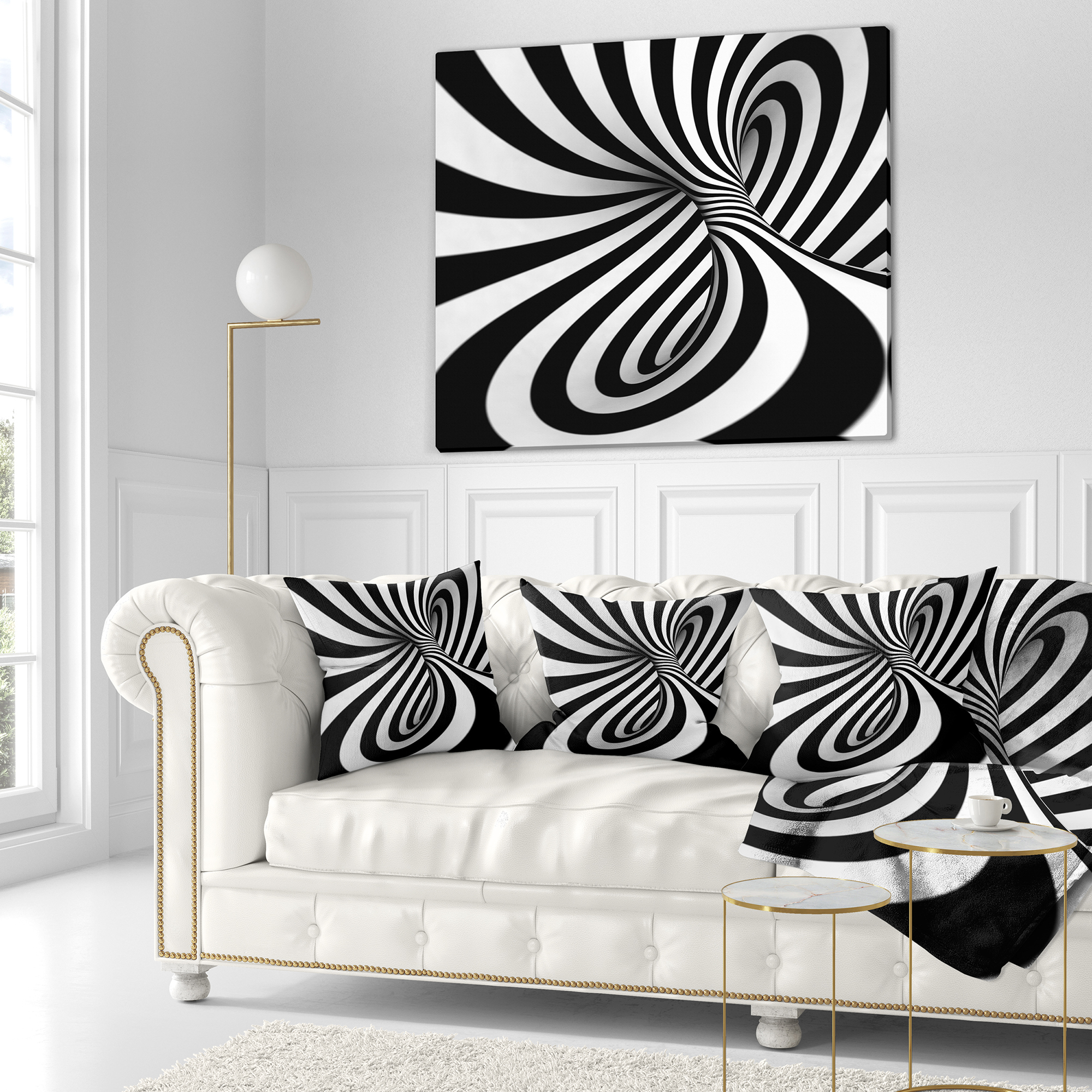 Designart Spiral Black n White - Contemporary Throw Pillow - 18x18
