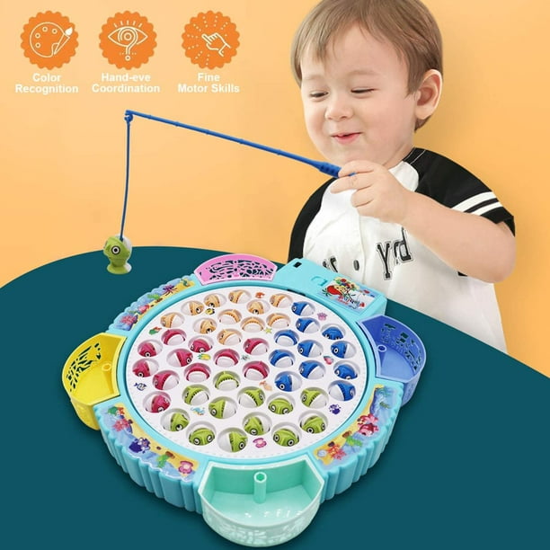 Magnetic Fishing Game Toy Pole and Rod Fish Board Rotating with Music  Includes 45 Fish and 4 Fishing Poles Fine Motor Skill Training Great  Birthday