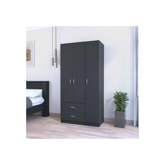 FM FURNITURE Eureka Three Door Armoire, Two Drawers, Rod