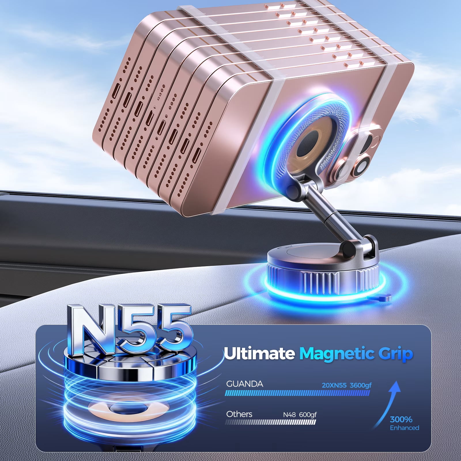 Vacuum Magnetic MagSafe Car Mount - Strong Suction 360° Cell Phone Holder for Dashboard, Windshield & Multi-Surface Use (iPhone & Android Compatible)