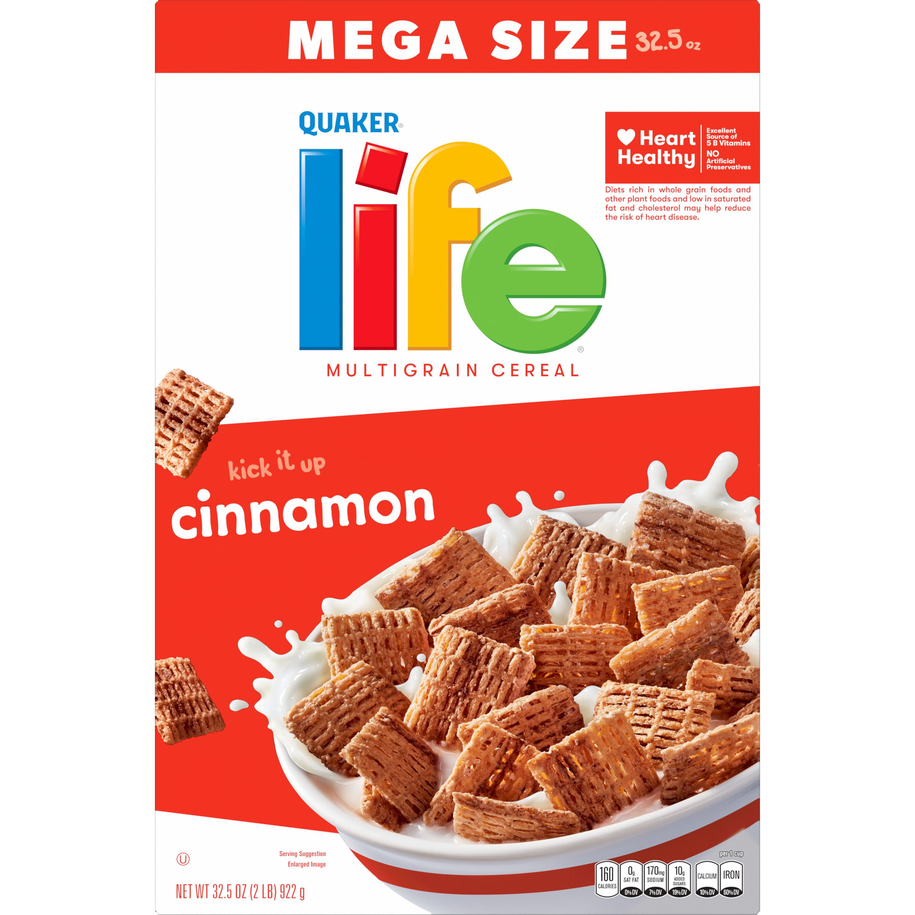 Quaker Life Cereal, Cinnamon, Mega Size, Breakfast Cereal 32.5 oz (Pack 4)