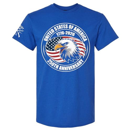Patriot Pride Reckless Patriot Men’s Graphic T-Shirt – 250th Anniversary of America 1776-2026, Eagle in Flag Design, Antique Royal, Small