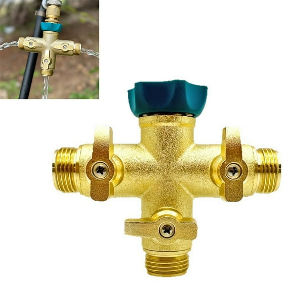 3-Way Heavy Duty Brass Garden Hose Splitter with Easy Grip & Control Valves