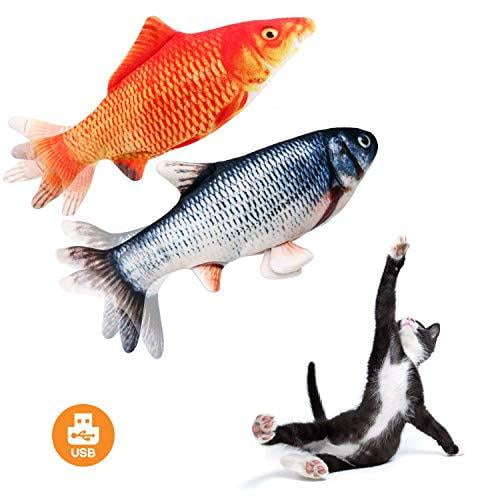 Fish Cat Toy Moving Fish Toy Flopping Fish Cat Toy for Cats Interactive Pets Chew Bite Supplies Catnip - Perfect for Biting, Chewing and Kicking (2 Pack)