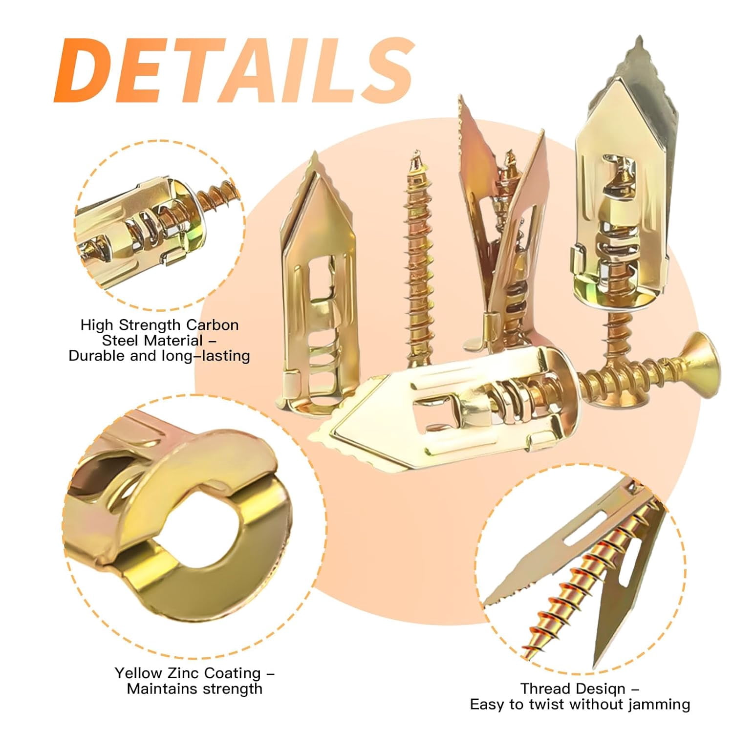 200Pcs Drywall Anchors with Screws Kit, Self Drilling Drywall Anchors, 100Pcs Sheetrock Anchors and 100Pcs Screws, Furniture Anchors No Drill