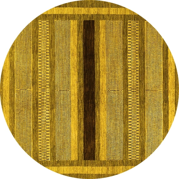 Ahgly Company Indoor Round Abstract Yellow Contemporary Area Rugs, 4' Round