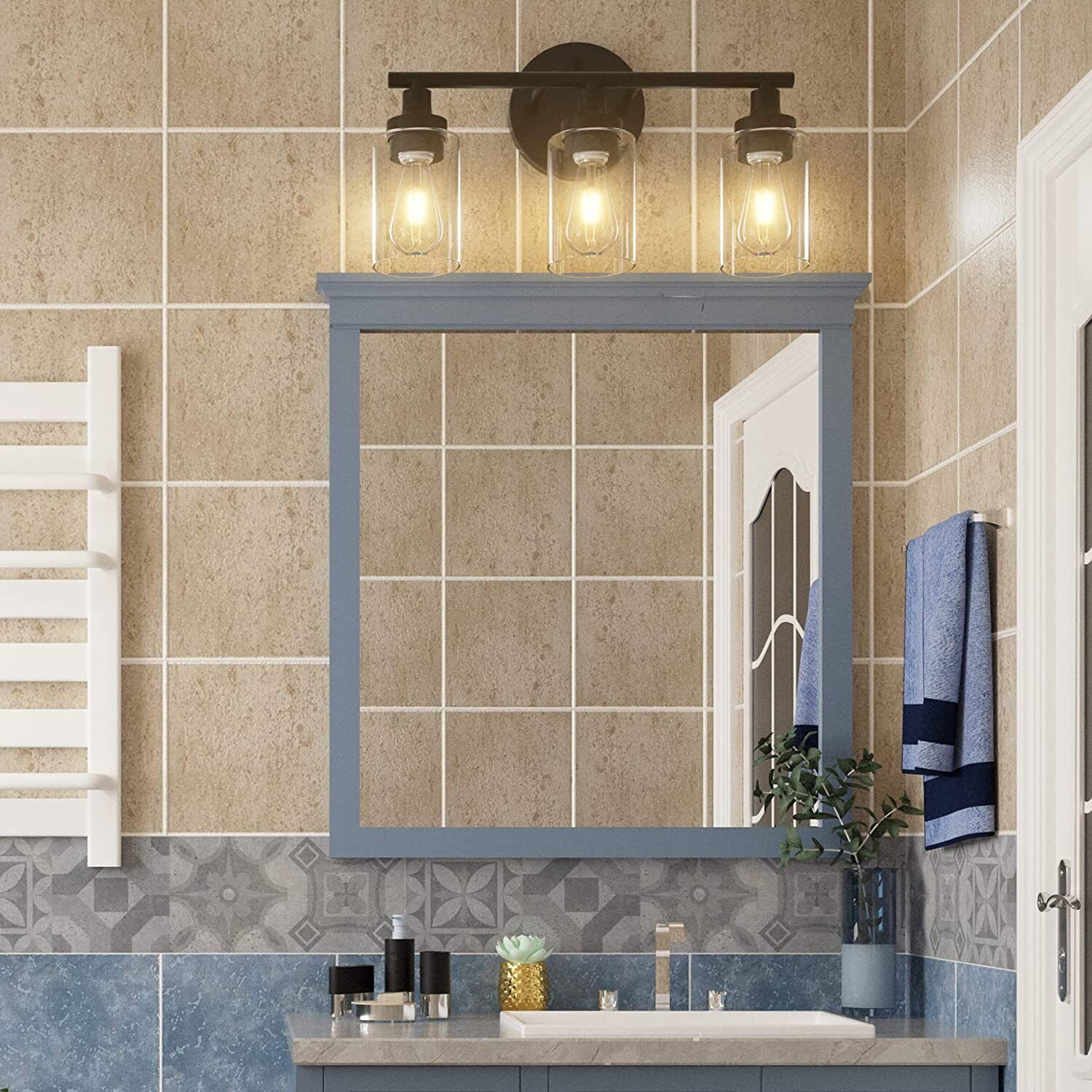 3 Light Bathroom Vanity Lights w/Glass Shade Bathroom Light Fixtures ...