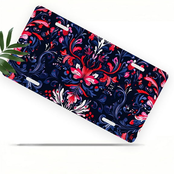 Colorful Floral Ornament Pattern Front License Plate, Metal License Plate, Funny Standard Plates Personalized Novelty Decorative For Men/Women/Boys/Girls Car 6×12 Inch