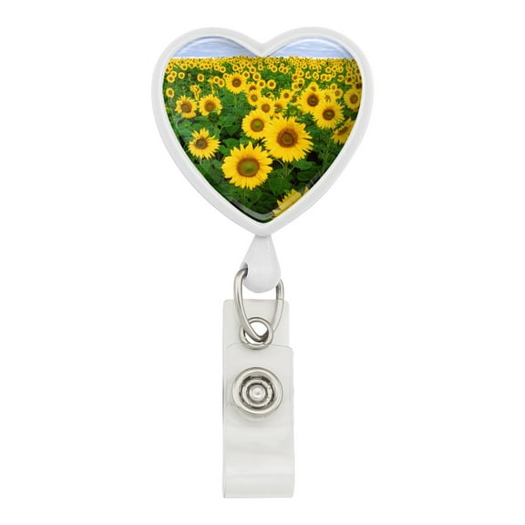 Field of Sunflowers Heart Lanyard Retractable Reel Badge ID Card Holder