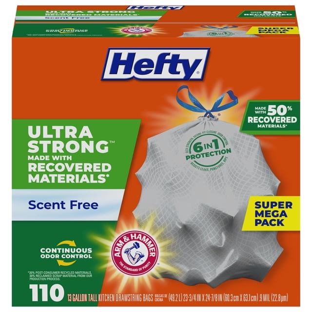 Bolsas de basura Hefty Ultra Strong de 13 galones y 110 unidades, color gris