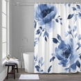 thumbnail image 5 of Blue Floral Shower Curtain for Bathroom, Retro Watercolor Spring Blue Flowers Leaves Waterproof Cloth Fabric Bathroom Accessories Set with 12 Rust Proof Plastic Hooks, 60"x72", 5 of 9