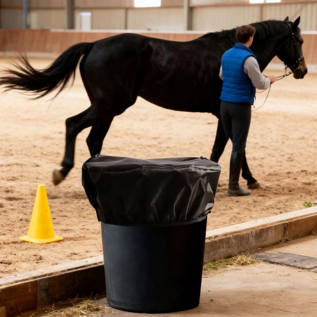 Tapa para cubo de caballo,Comedero para caballos con tapa elástica,Funda multiusos para cubo de caballo de tela Oxford,Cubierta antipolvo ajustable para cubo de alimentación de caballos,Tapa