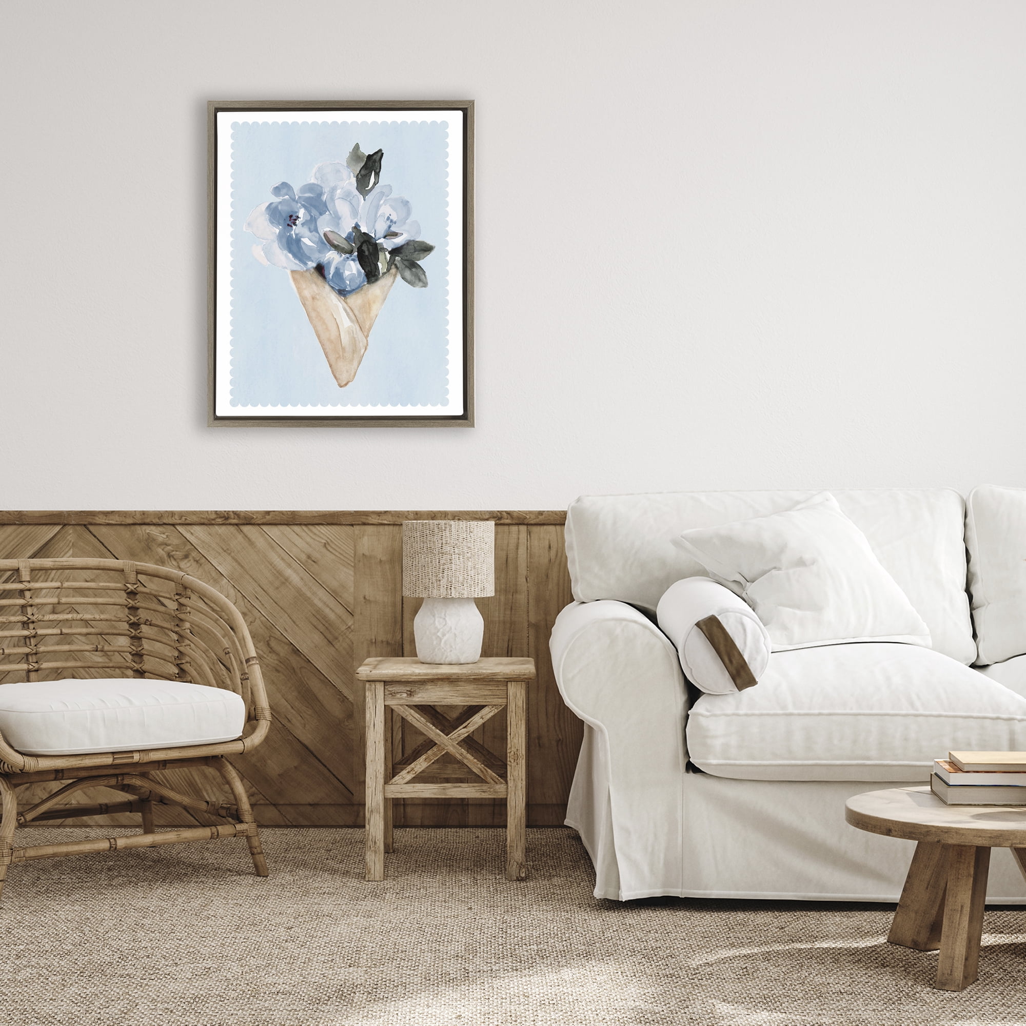 Stupell Industries Blue Flower Gift Bouquet Brown Framed Floater Canvas Wall Art, design by Elizabeth Medley