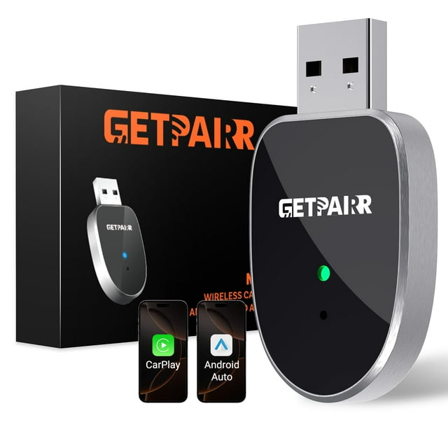 Adaptador Inalámbrico Carplay, 2 en 1 Apple Carplay y Adaptador Automático Android Convierte Cableado a Dongle Inalámbrico para Apple Android, Plug and Play para iOS 10+ y Android 10+, Negro