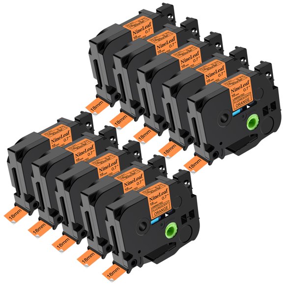 NineLeaf 10 Pack Compatible for Brother TZe-B41 TZeB41 TZ-B41 TZB41 Label Tape 18mm 3/4'' 0.7'' Black on Fluo Orange Laminated Labeling Work with P-Touch PT-9800 PT-9600 PT-7600 PT-2730 Label Maker