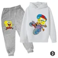 thumbnail image 5 of Conjunto de sudadera y pantalón con capucha de Bob Esponja para niños y niñas, chándal de dibujos animados de primavera, ropa para niñas pequeñas, sudadera de manga larga y pantalón, 2 piezas, 5 of 5