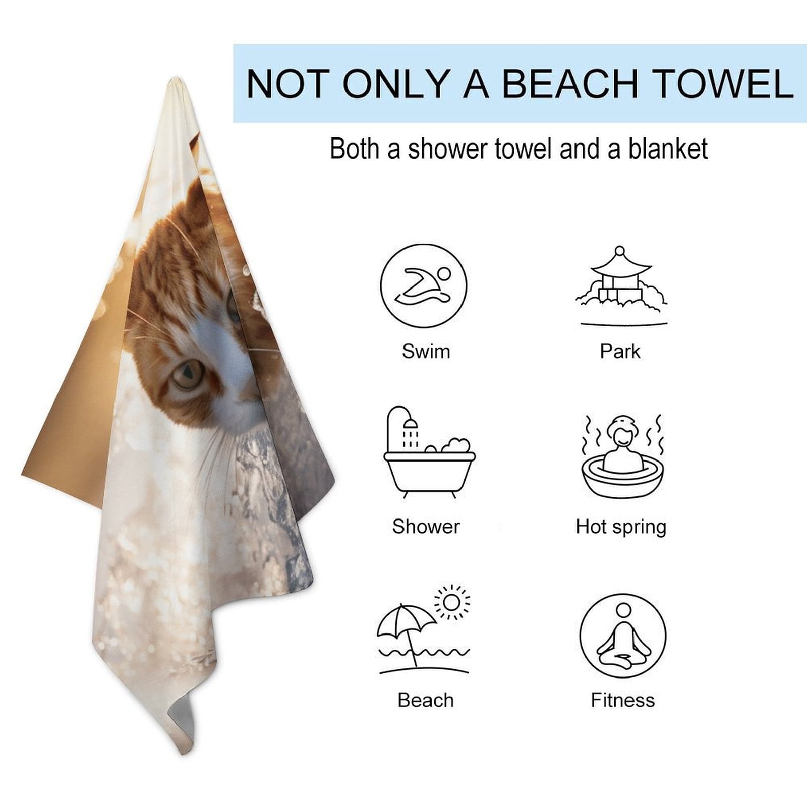 Surfing Cat Oversized Beach Towel XL Pool Camping Swim Towels 32''x63'' Soft Blanket Accessories Must Vacation Necessities Adult
