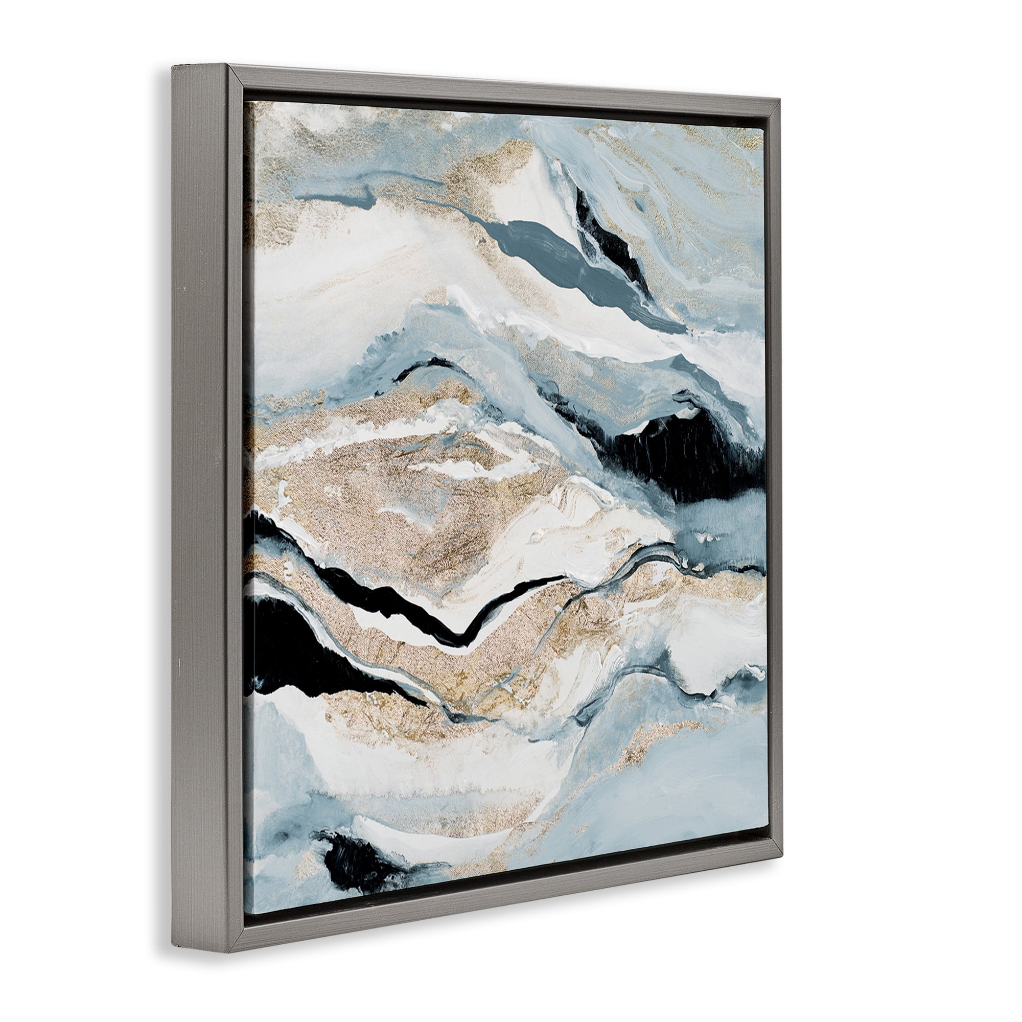 Stupell Industries Blue Natural Geode Pattern Abstract Painting Gray Floater Framed Canvas Art Print Wall Art, 25 x 25