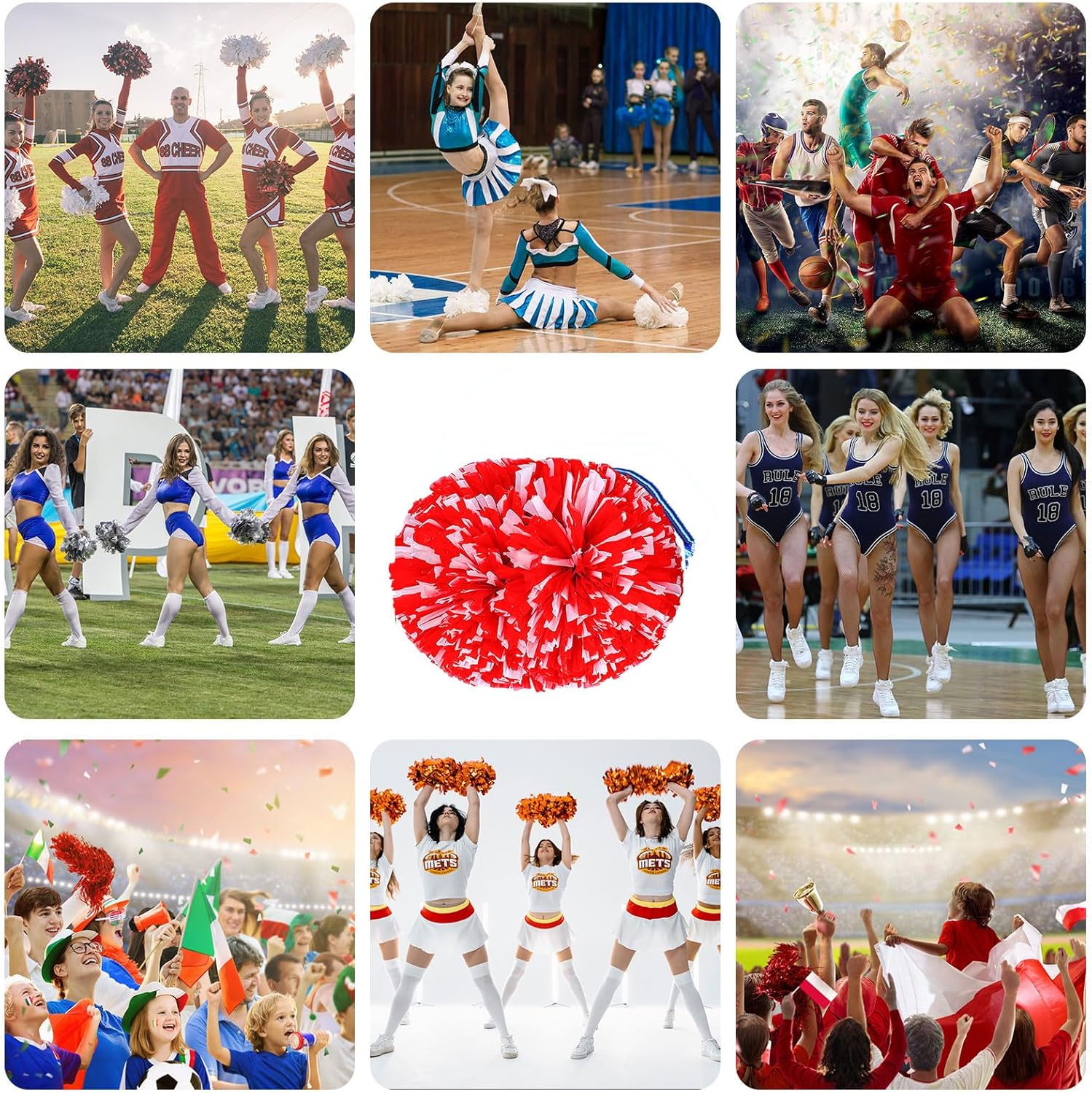 8 PCS Metallic Cheerleading Pom Pom for Team Spirit Sports Dance Cheering Kids Adults
