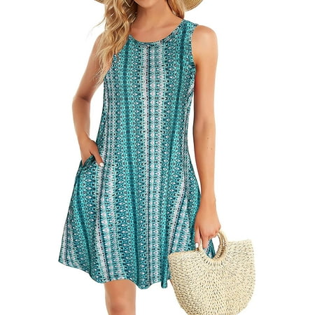 Summer Dresses For Women Beach Boho Sleeveless Vintage Floral Flowy ...