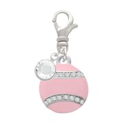 Delight Jewelry Silvertone Pink Tennis Ball with Clear Crystals - Silvertone Clip on Charm with Clear Crystal Drop