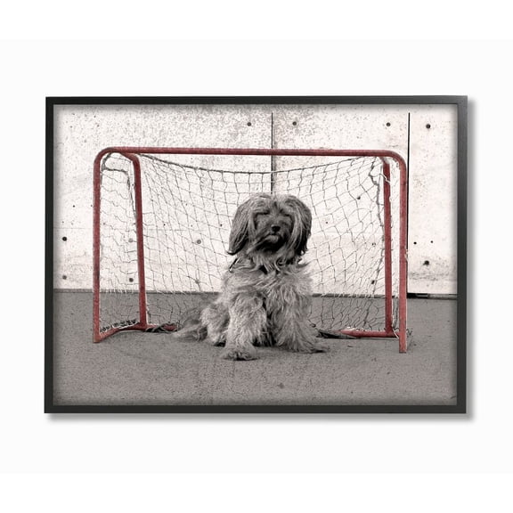 Stupell Industries Hockey Goalie Sports Dog Pet Animal Collage Design Framed Giclee Texturized Art by Daphne Polselli