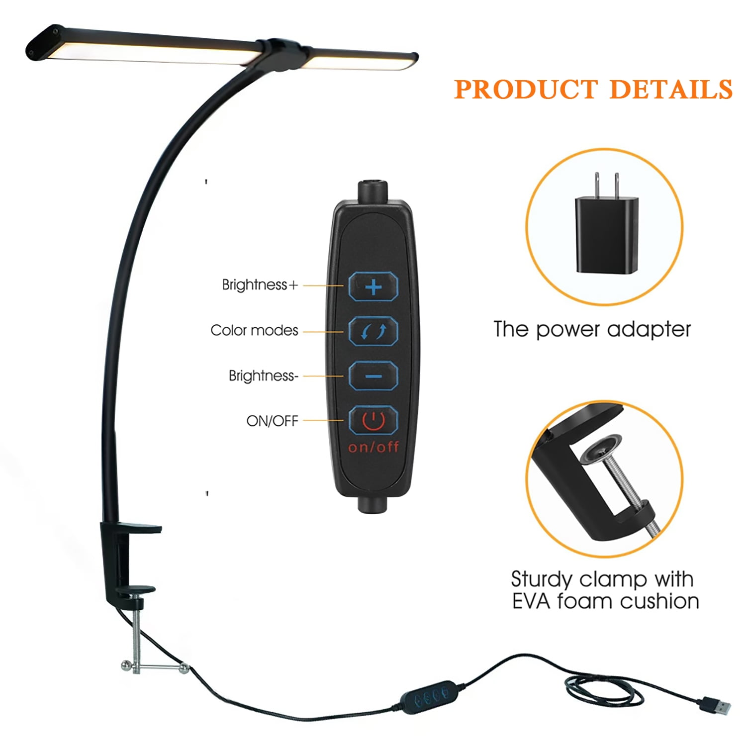Senhu Led Desk Lamp for Office Home, Bright Double Head Desk Light with Clamp, Architect Task Lamp 30 Lighting Modes Adjustable Flexible Gooseneck