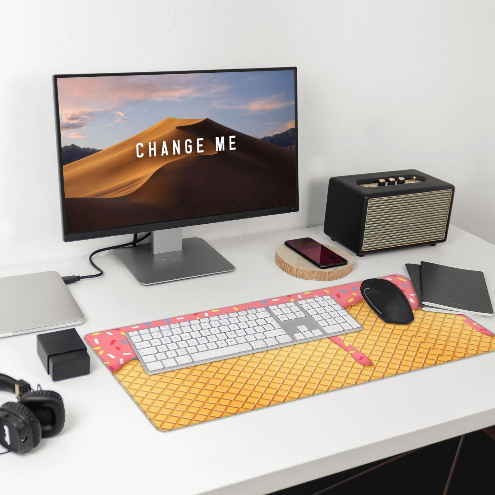 Xecao Pink Ice Cream for Waterproof Mouse Pad - Extended Contour Mouse Mat, Large Gaming Mousepad Laptop Keyboard Mat with Non-Slip Rubber Base